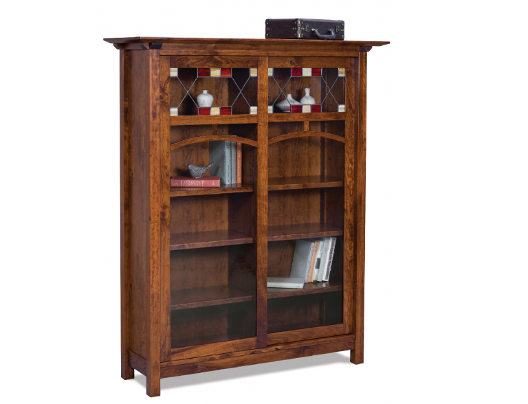 Craftsman style bookcase with leaded glass door option Amish